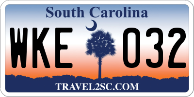 SC license plate WKE032