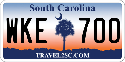 SC license plate WKE700