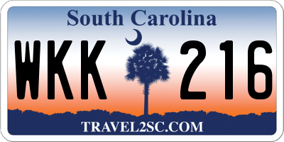 SC license plate WKK216
