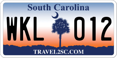 SC license plate WKL012