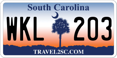 SC license plate WKL203