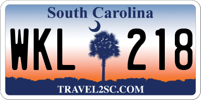 SC license plate WKL218