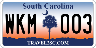 SC license plate WKM003