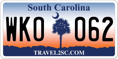 SC license plate WKO062