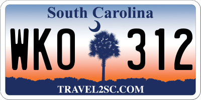 SC license plate WKO312
