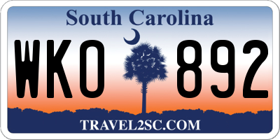 SC license plate WKO892