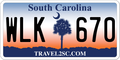 SC license plate WLK670