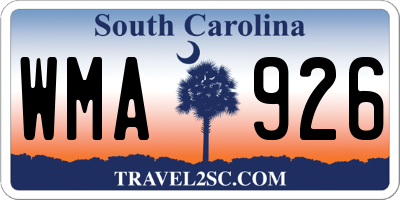 SC license plate WMA926
