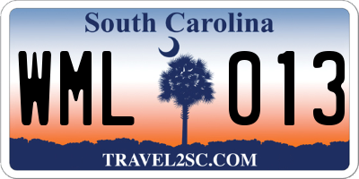 SC license plate WML013