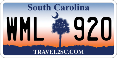SC license plate WML920