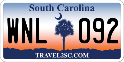 SC license plate WNL092