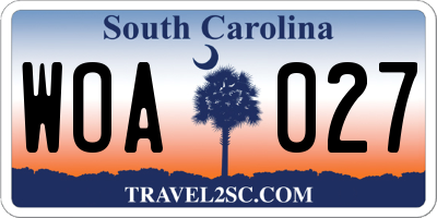 SC license plate WOA027