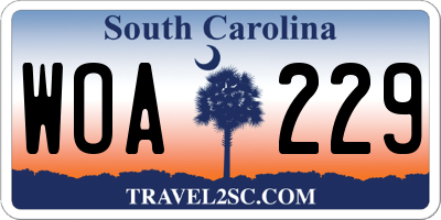 SC license plate WOA229