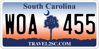 SC license plate WOA455