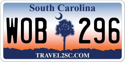 SC license plate WOB296