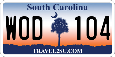 SC license plate WOD104