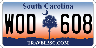 SC license plate WOD608
