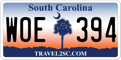 SC license plate WOE394