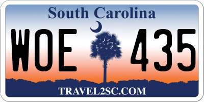 SC license plate WOE435