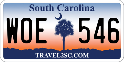 SC license plate WOE546