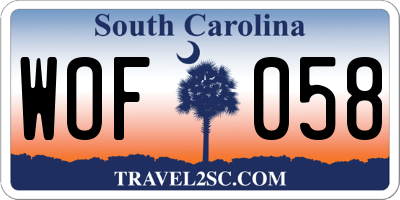 SC license plate WOF058