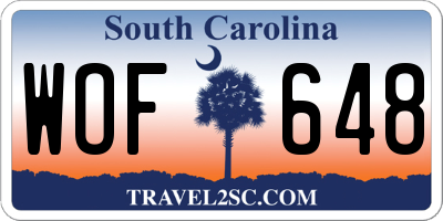 SC license plate WOF648