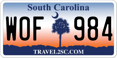 SC license plate WOF984