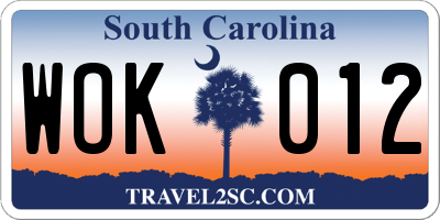 SC license plate WOK012