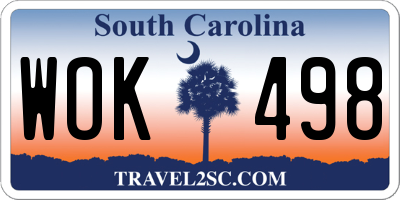 SC license plate WOK498