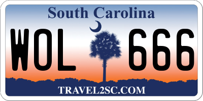 SC license plate WOL666