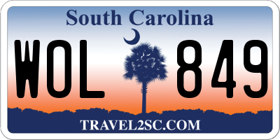 SC license plate WOL849