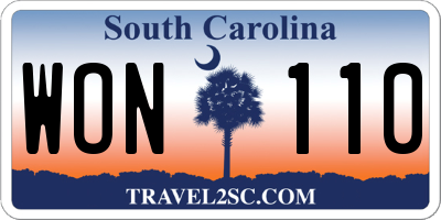 SC license plate WON110