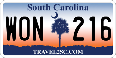 SC license plate WON216