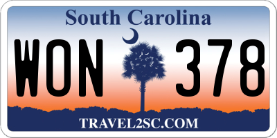 SC license plate WON378