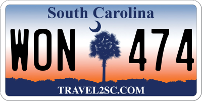 SC license plate WON474