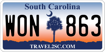 SC license plate WON863