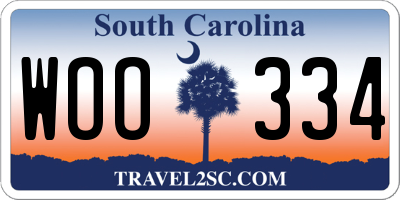SC license plate WOO334