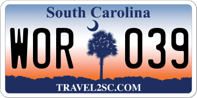 SC license plate WOR039