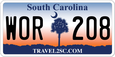 SC license plate WOR208