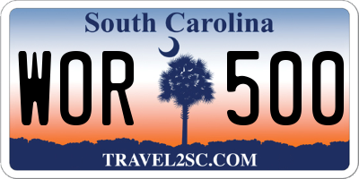 SC license plate WOR500