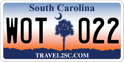 SC license plate WOT022