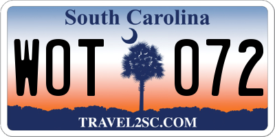 SC license plate WOT072