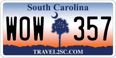 SC license plate WOW357