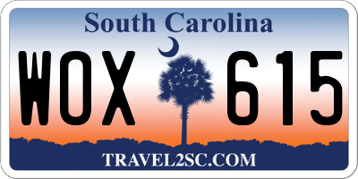 SC license plate WOX615