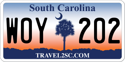SC license plate WOY202