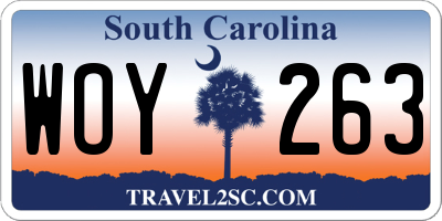 SC license plate WOY263