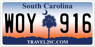 SC license plate WOY916