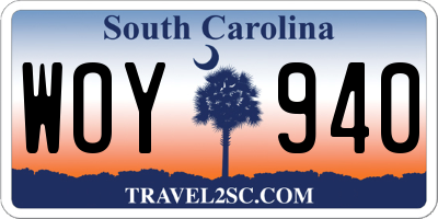 SC license plate WOY940
