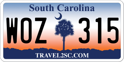 SC license plate WOZ315