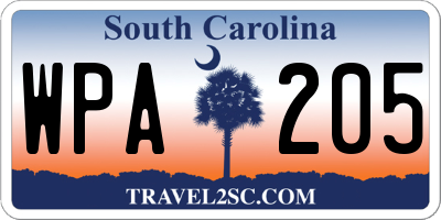 SC license plate WPA205